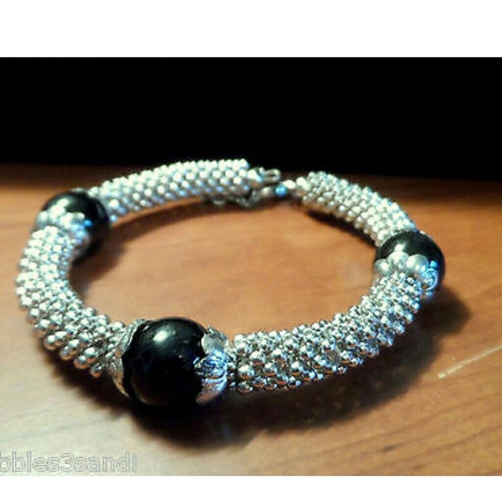 New Ethnic BEADED Shamballa Bracelet Black Silver